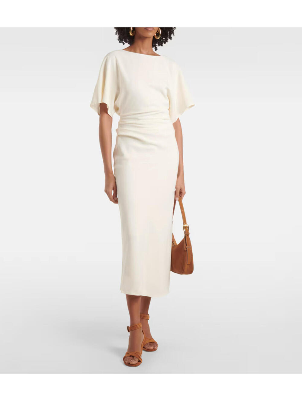 NWT STAUD Cream Midi Dress with Flutter Sleeves